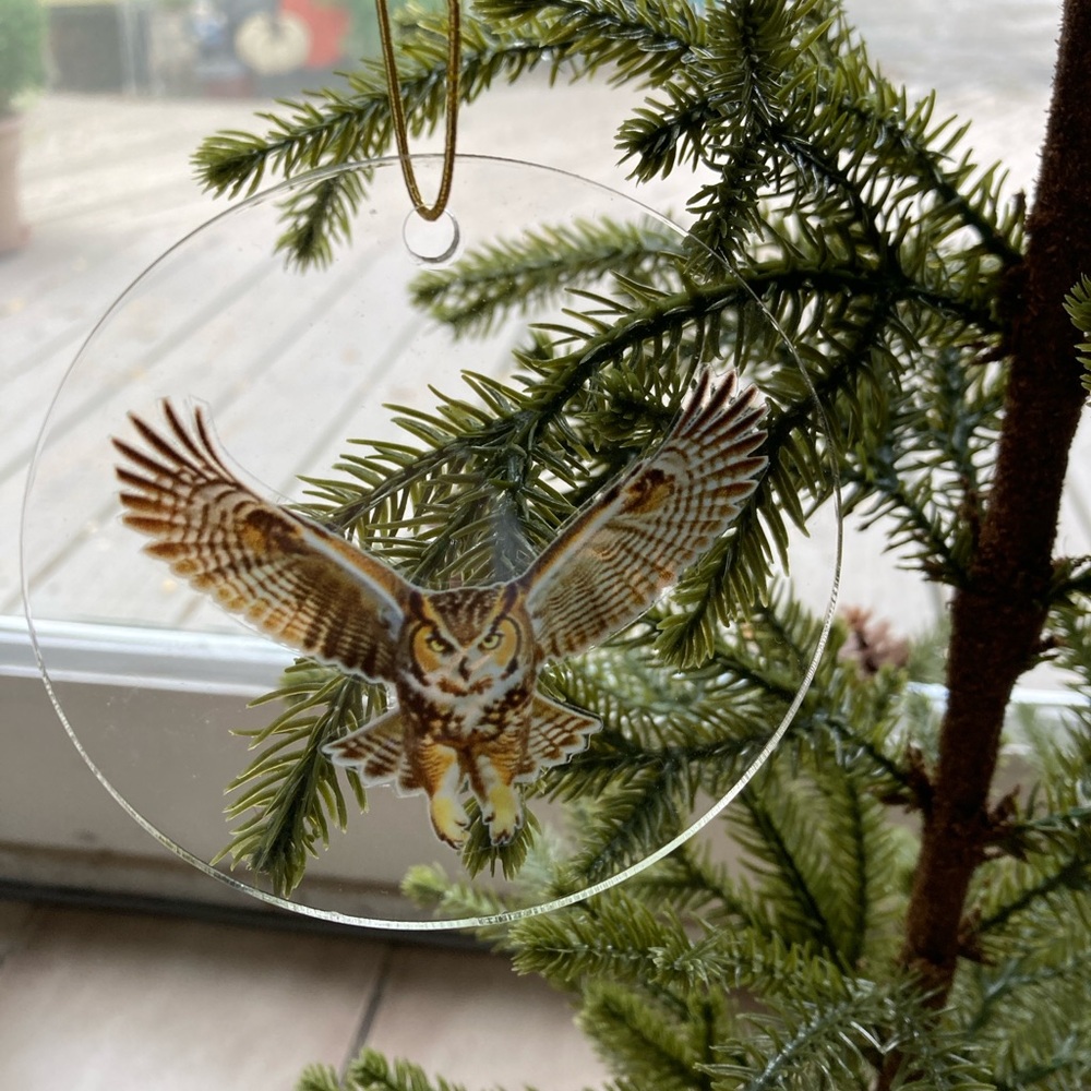 Great horned Christmas ornament double sided